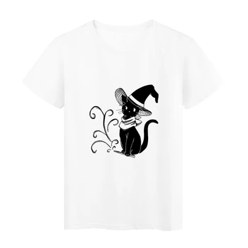 Harajuku T-shirt Moterų Juoda Katė Ragana Spausdinti Mados Kawaii Marškiniai, Elegantiškas Lady Estetinį Dizaino Drabužius Vasarą, Negabaritinių