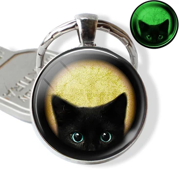Helovinas Šviesos Katė Keychain paketų prižiūrėtojų raktinę Spindinčią Tamsoje Katė su Moliūgų paveiksl Stiklo Key Chain Keyholder Dovanos