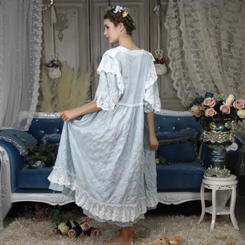 Ilgą Pižamą Derliaus Nightdress Moterų Rožinė Sleepwear Suknelė Homewear Plius Dydis Nightgowns Ponios Princesė