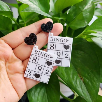 Juokinga Bingo Akrilo Lašas Auskarai Moterų Kūrybos Geometrinis Širdies Skaičių Žaidimas Moterų Tabaluoti Auskarai Šalis