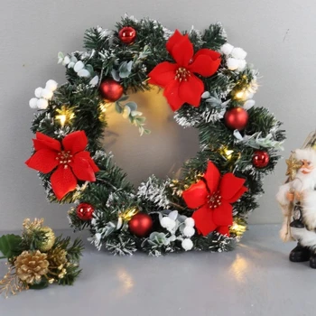 Kalėdų Vainikas Su Baterija LED Šviesos Eilutę Durų Kabo Girliandą Poilsio Namų Dekoracijas Naujųjų Metų Dekoras