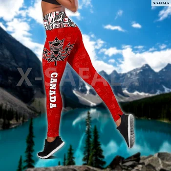 Kanados Diena Haida 3D Atspausdintas Moterims Dviejų dalių Jogos Rinkinį Vest Tuščiaviduriai Combo Bako Viršuje Legging Juosmens Sporto Fitneso Quick Dry E11