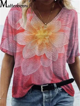 Karšto 2021 m. Vasarą 3D Spalvų Seksualių Moterų Plius Dydis Drugelis Gėlių Atspausdintas Trumpas Rankovės Atsitiktinis Palaidų Vintage Mados Marškinėliai Topai