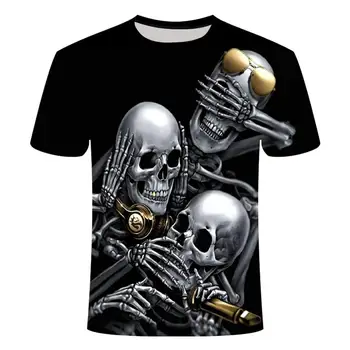 Kaukolė marškinėliai vyriški juodi marškinėliai liepsna motociklo punk 3d atspausdintas T-shirt hip-hop vyrų atsitiktinis punk gatvės drabužių viršų