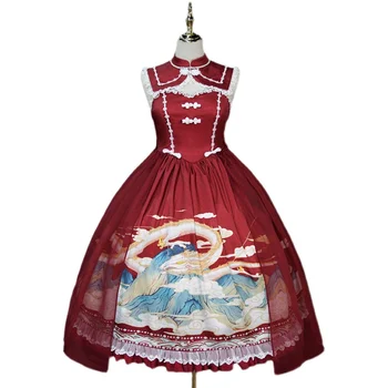 Kinų Stiliaus Lolita Dress Dragon Spausdinti Han Dieną Suknelė