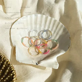 Korėjos derliaus spalvinga skaidrūs acetatas žiedai moterims paprastas apvalus akrilo dervos žiedas mergina, šaliai, papuošalai 2021