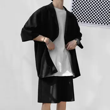 Korėjos Stiliaus vyriški Nustatyti Kostiumas vientisos Spalvos Prarasti Dizaino iš Dviejų dalių, Madinga Vyrų Kailis Šortai Tiktų Vasaros Negabaritinių Drabužių, Vyro Apranga