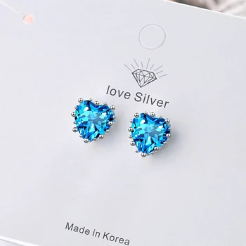 Korėjos Įdėti Apdaila Širdies Auskarai Prabanga Moterų Crystal Blue Stone Stud Auskarai Moterims Vestuvių Temperamentas bižuterijos