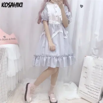 KOSAHIKI Japanese Lolita Midi Moterų Suknelė Vasaros 2021 Pynimas Retro Gana Princesė Kawaii Kratinys Sluoksniuotos Rankovėmis Saldus Mielas Suknelė