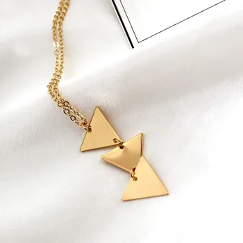 Kūrybos Trikampis Pakabukas Karoliai Moterų Aukso Metalo Perdėtai Ilgos Grandinės Karoliai Clavicle Collares Papuošalai XL630