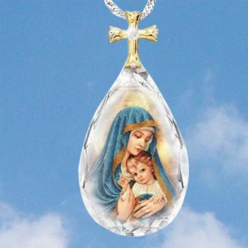 Lašo Formos Kristalų, Stiklo Tikėjimo Krikščionių Mergelės Marijos Pakabukas Karoliai Moterų Papuošalai Religinių Amuletas Priedai Šalis Dovanos