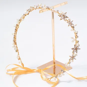 Le Liin Kaimiškas Aukso CZ Star Gėlių Vestuvių Karūna Vinjetė Perlai, Kristalai Boho Laidinio Aukso Tiara Star Plaukų Papuošalai