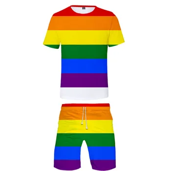 LGBT Mados 3D Spausdinimo Dviejų dalių Kostiumas Vyrams, Moterų Apranga Vaivorykštės Vėliava, Gėjų, Lesbiečių Harajuku, T-marškinėliai, šortai, Drabužiai