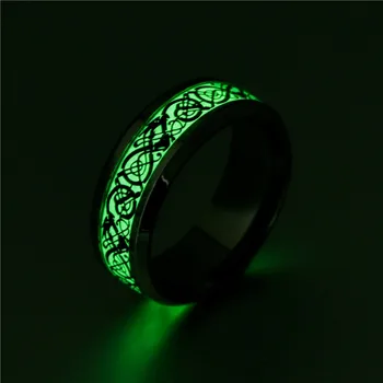 Mados šviesos drakono žiedas, retro nerūdijančio plieno liuminescencinės žiedas plius dydis pora papuošalai vyrams