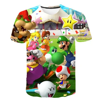 Mario 3D Vasaros T-shirt Juokinga, Žaidimas Vaikams, Drabužiai Berniukams Ir Mergaitėms, Negabaritinių marškinėliai Animacinių filmų T-marškinėliai Berniukams, Fation Viršūnes Mergaitėms
