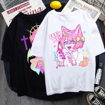 Marškinėlius moterims Harajuku Anime Moterų marškinėliai Goth Streetwear Trumpas Rankovės Grafinis Tee Moterų y2k viršūnes Aesthtic T-shirt kpop