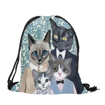 Medžiaga Krūva kišenėje Skaitmeninis spausdinimas Katės animacinių filmų gyvūnų Laikymo Krepšys, Pirkinių Krepšys 3D Kuprinė maišelis