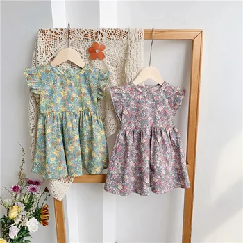 Melario Kūdikių Mergaičių Atsitiktinis Suknelė 2021 Korėjos Stiliaus Vasaros Gėlių Suknelė Skristi Rankovės Vaikams Vestuves Kostiumai Vaikams Drabužių