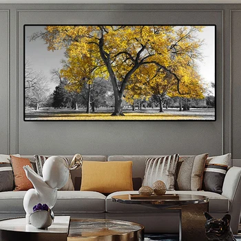 Meno geltona kraštovaizdžio didelis medis, drobė, aliejus, tapyba kambarį sienų apdaila dažymas plakatai ir spaudinių apdaila nuotraukas