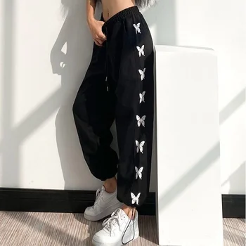 MINGLIUSILI korėjos Stiliaus Sweatpants Moterų Pavasario Mados 2021 Pring Poilsiu Moterų Streetwear Juoda Aukšto Juosmens Atsitiktinis Kelnės