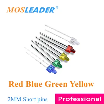 Mosleader 1000PCS DIP LED 2MM Raudona Mėlyna Žalia Geltona Trumpas smeigtukai F2 Maža Atatranka led Šviesos diodai Skaidri Spalva eilė