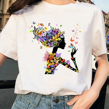 Moteris Drugelis Spausdinti Harajuku Vasaros Tshirts Moterų Grafinis Tee Estetinės Marškinėliai Atsitiktinis ONeck Trumpas Slee Marškinėlius Camisetas Mujer