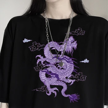 Moteris medvilnės tshirts harajuku Dragon kpop ropa mujer y2k viršūnes estetinės derliaus femme t-shirts korėjos stiliaus negabaritinių marškinėliai