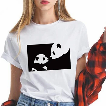 Moteriški Marškinėliai I Love Panda Vaizdo Ambasadorius Estetinės Vasaros Drabužių trumpomis Rankovėmis Balta Streetwear Hipster Y2K Mados