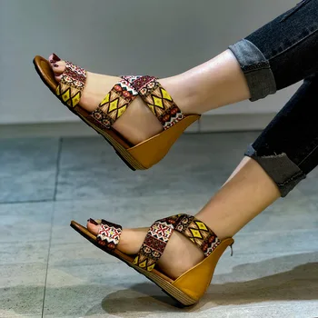 Moterų batai 2021 m. vasarą naujų etninių stiliaus butas šlaito su atvira pirštą Bohemijos Romos sandalai moterims