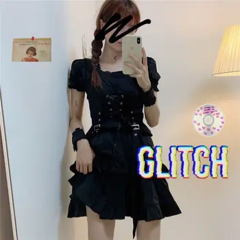 Moterų Gothic Lolita Dress Gothic Punk Mall Goth Kawaii Mielas Pynimas Tvarstis Juoda Mini Suknelė 2021 M. Vasarą swet Lolita dress