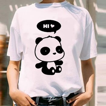 Moterų Grafinis Panda Meilė Juokinga Mujer Camisetas 90-ųjų Animacinių filmų Trumpas Rankovės Lady Spausdinti Moterų Drabužiai Viršūnes Tees Marškinėlius (T-Shirt