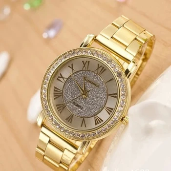 Moterų Laikrodžiai Nauji Romėniškais Skaitmenimis Matinio Moterų Žiūrėti Mados Kristalų Tricolor Full Steel Kvarco Ponios Laikrodis Reloj Mujer часы