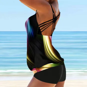 Moterų Plius Dydis Spausdinti Strappy Atgal Tankini Nustatyti Dviejų dalių Maudymosi Swimdress 2021 moteris vasaros paplūdimio drabužiai plaukti kostiumas S-XXL