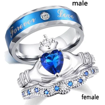 Mėlyna Pora Žiedas Vyrams Iš Nerūdijančio Plieno Žiedai, Skirta Moterų Širdies Formos Kristalų Žiedai, Vestuvių, Sužadėtuvių Valentino Dienos Dovana, Papuošalai