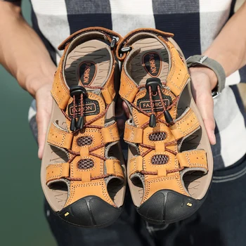 Naujas aukštos kokybės odos anti-susidūrimo Baotou paplūdimio sandalai mėgėjams lauko sporto, laisvalaikio bateliai neslidžiais wicking 38-49 metrų