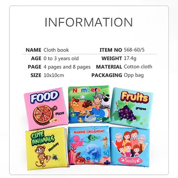 Naujas Baby Medžiaga Knyga Minkštu Audiniu Knygos Gyvūnų Skaičių Pažinimo Edukacinių Knygų Kūdikių Ankstyvojo Ugdymo Žaislai, Edukaciniai Žaislai