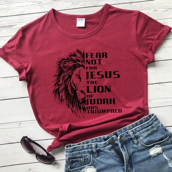 Nebijok Jėzaus Liūtas T-shirt Estetinės Unisex Krikščionių Biblija Viršuje Tee Moterims Derliaus Hipster Religijos Marškinėlius