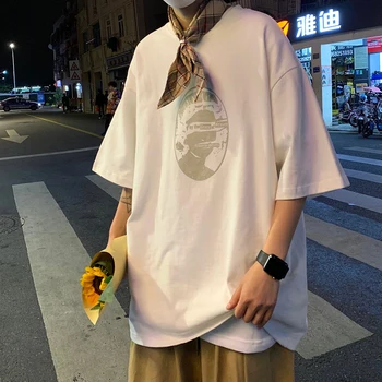 Negabaritinių Anime Laišką Grafinis Vyrų T-shirt Balta Prarasti Japonijos Drabužių Streetwear 2021 Medvilnės Vasaros trumpomis Rankovėmis Viršūnes Harajuku