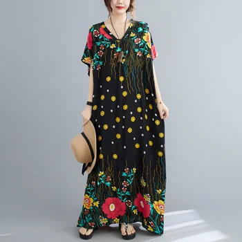 Negabaritinių Gėlių Boho Summer Maxi Dress 2021 Ponios Mados Prarasti Elegantiškas Atsitiktinis Moterų Ilgos Suknelės V-Kaklo Derliaus Skraiste
