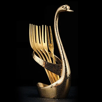 Nerūdijančio Plieno Indai Swan Nustatyti Aukso Vaisiai/Desertiniai Stalo Įrankiai Rinkinys, Skirtas Swan Bazės Savininkas Sidabro Šakių Nešiojamų Šaukštelis Virtuvė