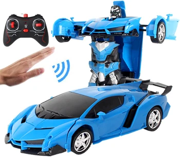 Nuotolinio valdymo vieną mygtuką, mechaninė deformacija robotas deformacijos rc automobilių žaislas plastikiniai modelis berniukas dovanų 360 vieną mygtuką sukimosi automobilį