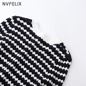 NVFelix Dryžuota Megzta Dugno Marškinėliai Moterims 2020 Nauja Rudens Žiemos Mama Megztiniai Puloveriai Mados O-Kaklo Moterų Base Coat