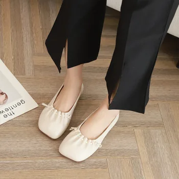 Oda, odos, pavasarį naują atsitiktinis vieną batų 2021 moterų batų aikštėje galvos odos žemas viršų vientisos spalvos tingus batų