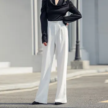 Office Lady Baltu Kostiumu Pločio Kojų Kelnės Aukštu Juosmeniu Laisvas Elegantiškas Švarkas Kelnės Long Sleeve Black T-shirt Paprasta 2021 M. Pavasarį 9255