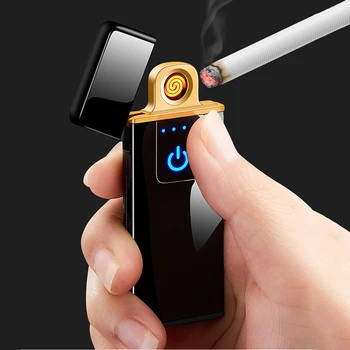 Pirštų atspaudų Indukcijos Įkrovimo Lengvesni USB-Ultra plonas Plazmos Flameless Elektros Žiebtuvėlių, Rūkyti Kūrybinių Dalykėlių Vyrams