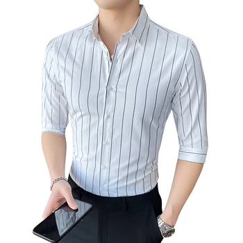 Plus Size 5XL-M Vasaros Pusė Rankovės Dryžuota Darbą Marškinėliai Vyrams Drabužius 2021 Paprasta Slim Fit Atsitiktinis Biuro Palaidinė Homme Karšto Pardavimo