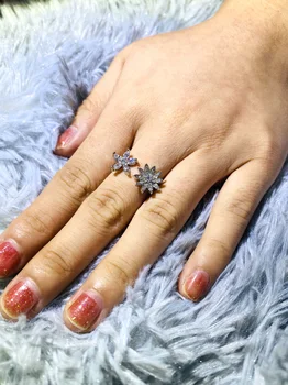 Prabangos Nekilnojamojo Sidabro Spalvos Gėlių Princesė Iškirpkite Vestuvinis Žiedas Moterų Dalyvavimas Juosta Atidaryti Amžinybę Zirconia Papuošalai