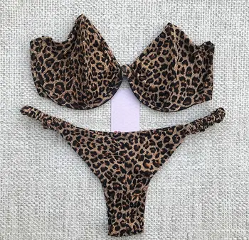 QINJOYER Seksualus Underwire Bikini Leopardas Spausdinti Moterų maudymosi kostiumėlį, Thong Bandeau Bikini Maudymosi Kostiumas Moterims maudymosi Kostiumėliai maudymosi kostiumėlį 2021