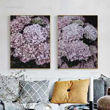Quadro Blush Violetinė Hydrangea Plakatas Modernios Sienos Meno Tapybos Drobės Gėlių Sienos Nuotraukas Kambarį Šiaurės Apdaila Namo