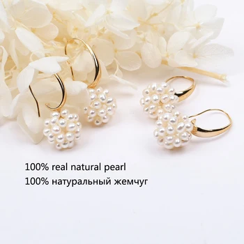 Rafinuotas darbo amatų moterų papuošalai dovana AAA maža tikras natūralus baltas gėlo vandens perlų kamuolys aukso užpildytas hoopas auskarai